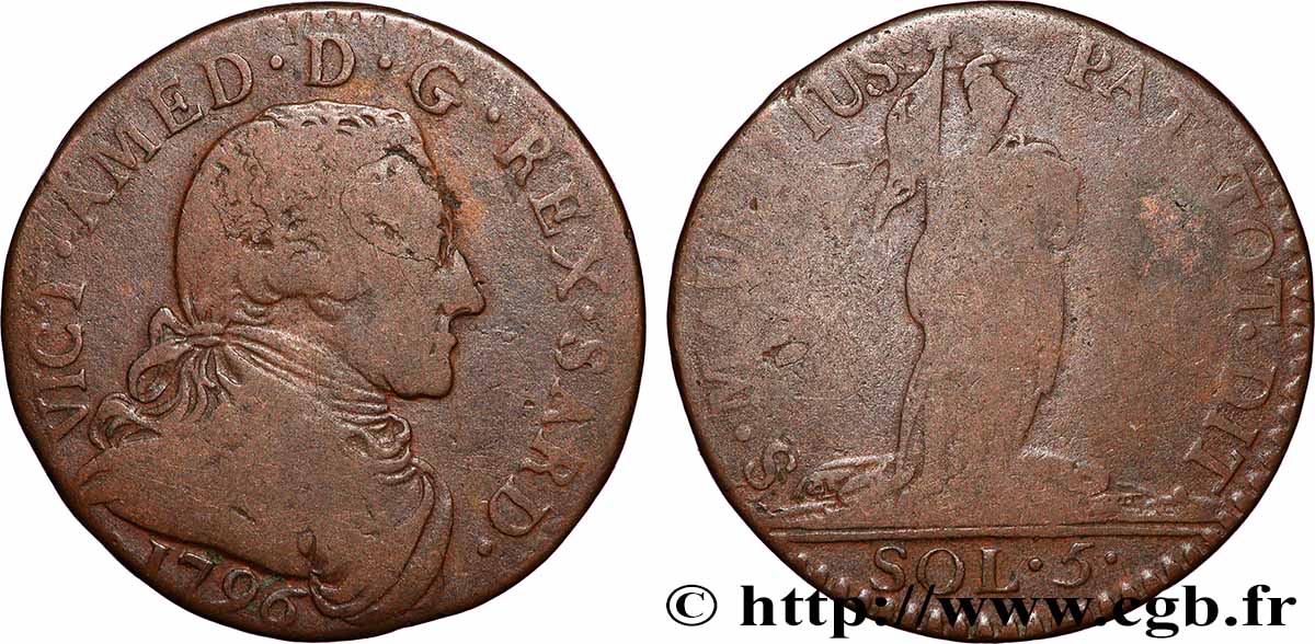 ITALY - KINGDOM OF SARDINIA 5 Soldi Amédée III 1796 Turin VF