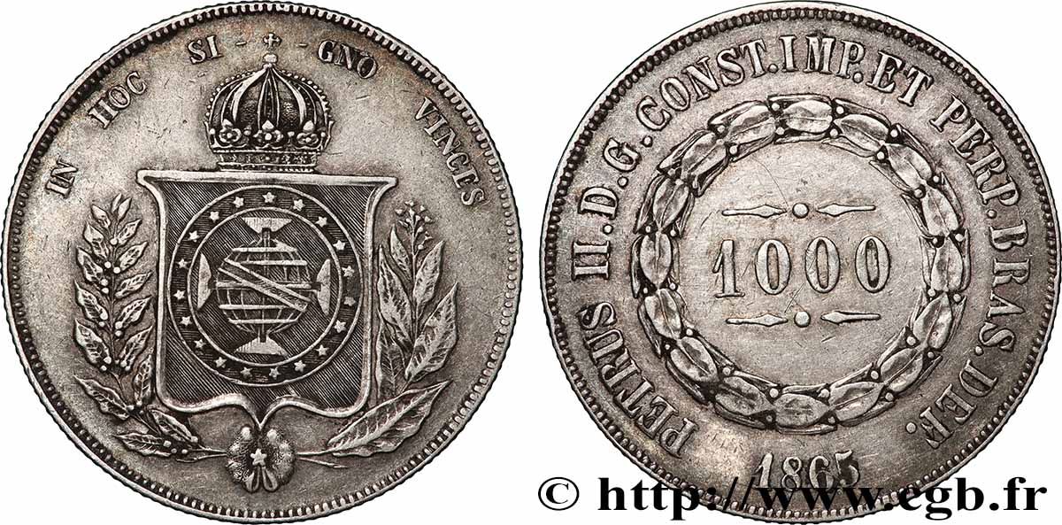 BRÉSIL - EMPIRE DU BRÉSIL - PIERRE II 1000 Reis 1863 Rio de Janeiro AU