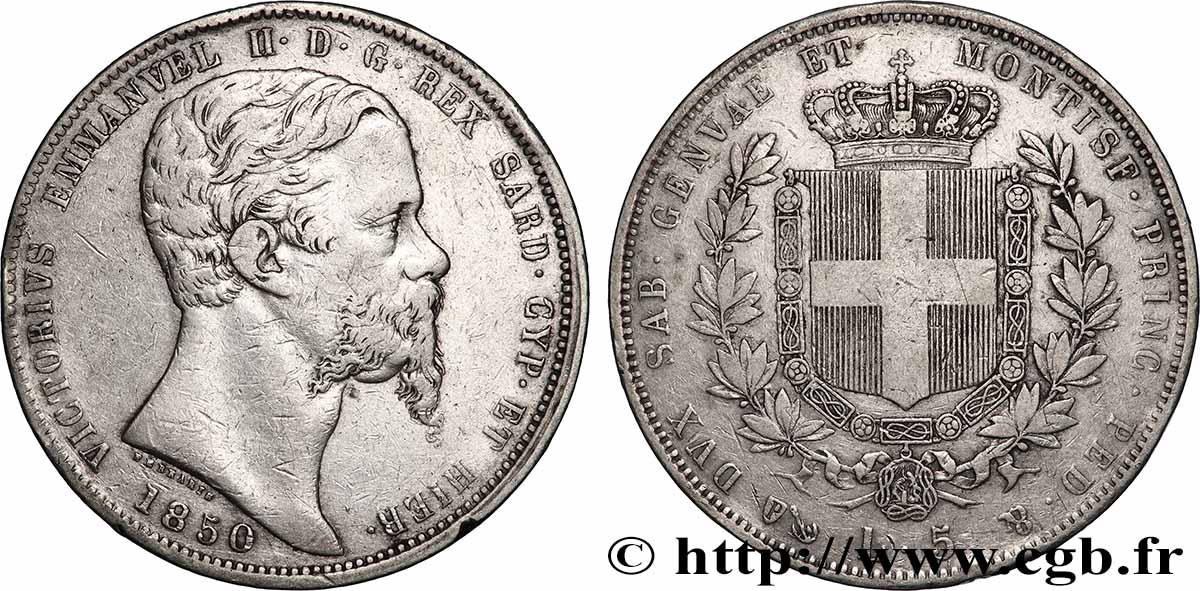 ITALIE - ROYAUME DE SARDAIGNE - VICTOR-EMMANUEL II 5 Lire 1850 Gênes TB+