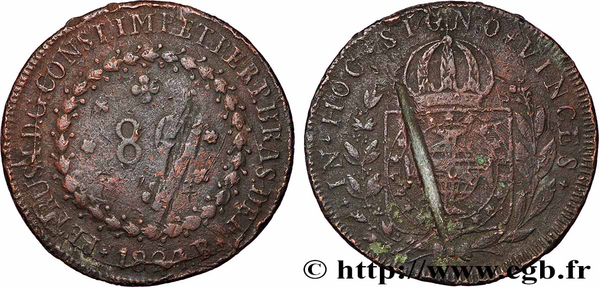 BRAZIL 80 Réis Pierre Ier du Brésil 1824 Bahia VF