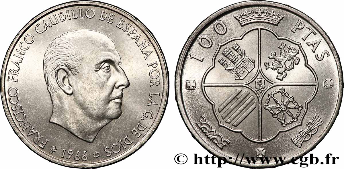 ESPAGNE 100 Pesetas Francisco Franco (1967 dans les étoiles) 1966 Madrid SUP