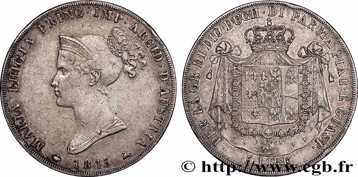 ITALIA - DUCATO DI PARMA PIACENZA E GUASTALLA - MARIA LUISA DE AUSTRIA 5 Lire 1815 Milan BB