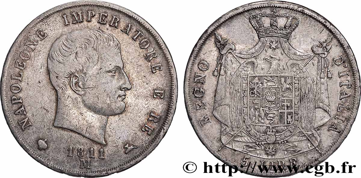 ITALIEN - Königreich Italien - NAPOLÉON I. 5 Lire 1811 Milan fSS