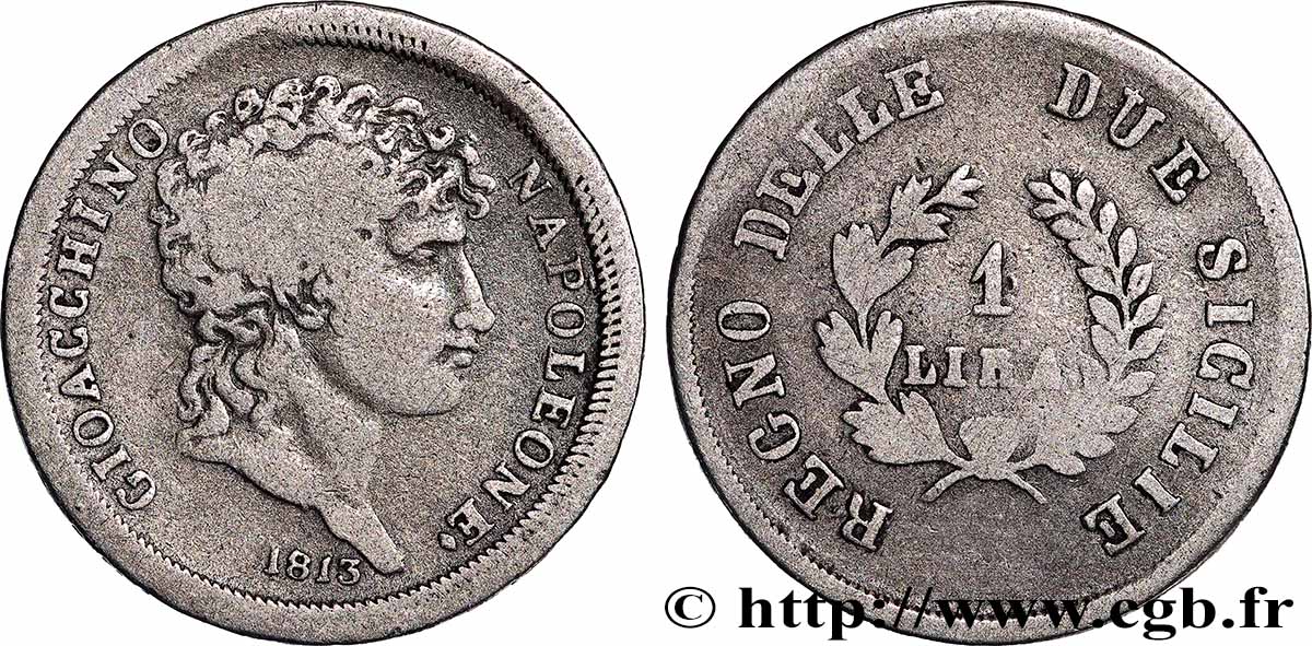 ITALY - KINGDOM OF THE TWO SICILIES - JOACHIM MURAT 1 Lira 1813 fSS