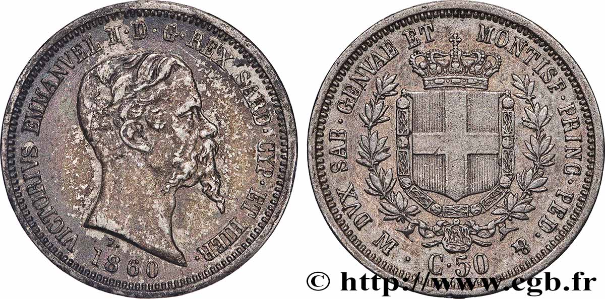 ITALY - KINGDOM OF SARDINIA 50 Centesimi Victor Emmanuel II 1860 Milan AU