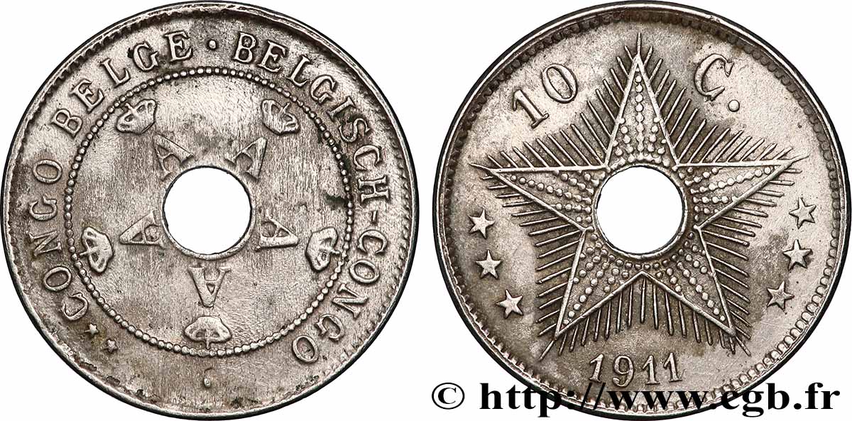 CONGO BELGE 10 Centimes Albert Ier 1911 Bruxelles TTB
