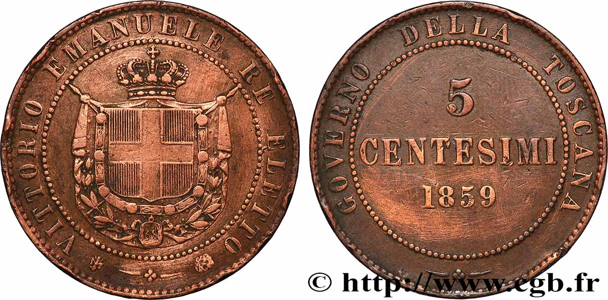 ITALIE - TOSCANE 5 Centesimi Victor Emmanuel - Gouvernement de la Toscane 1859 Birmingham TB+
