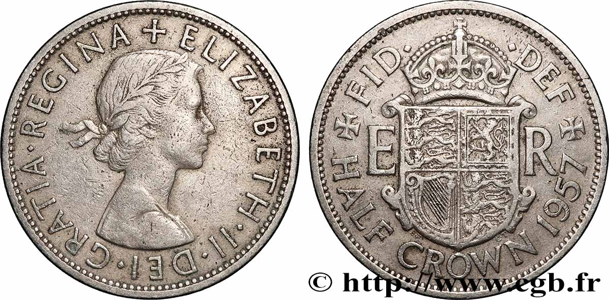 ROYAUME-UNI 1/2 Crown Élisabeth II 1957 Londres TTB