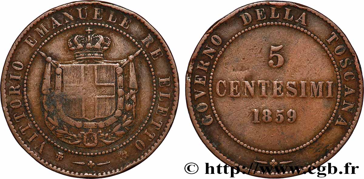 ITALIE - TOSCANE 5 Centesimi Victor Emmanuel - Gouvernement de la Toscane 1859 Birmingham TB+