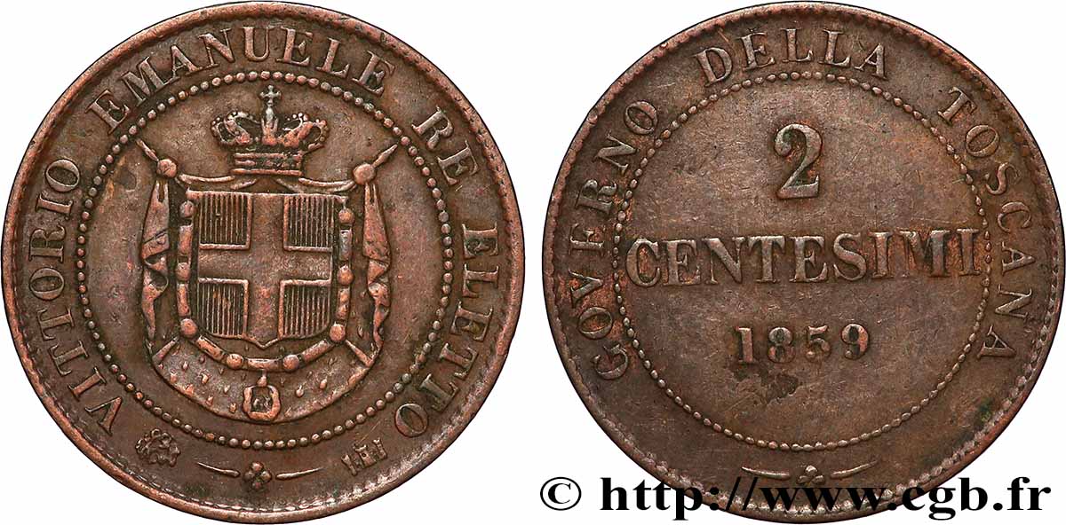 ITALY - TUSCANY 2 Centesimi 1859 Birmingham XF