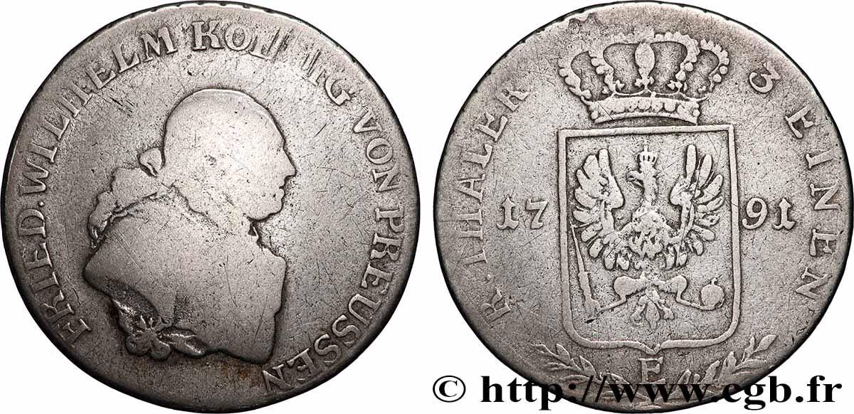 GERMANY - PRUSSIA 1/3 Thaler Frédéric-Guillaume 1791 Konigsberg F