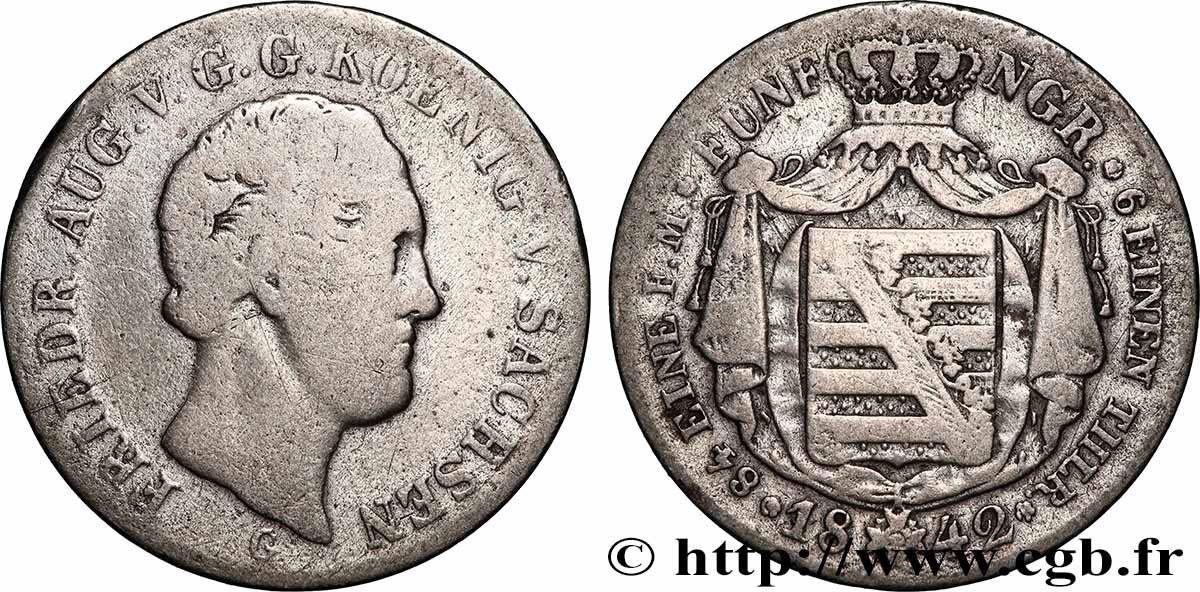 GERMANY - SAXONY 1/6 Thaler Frédéric Auguste II 1842 Dresde VF