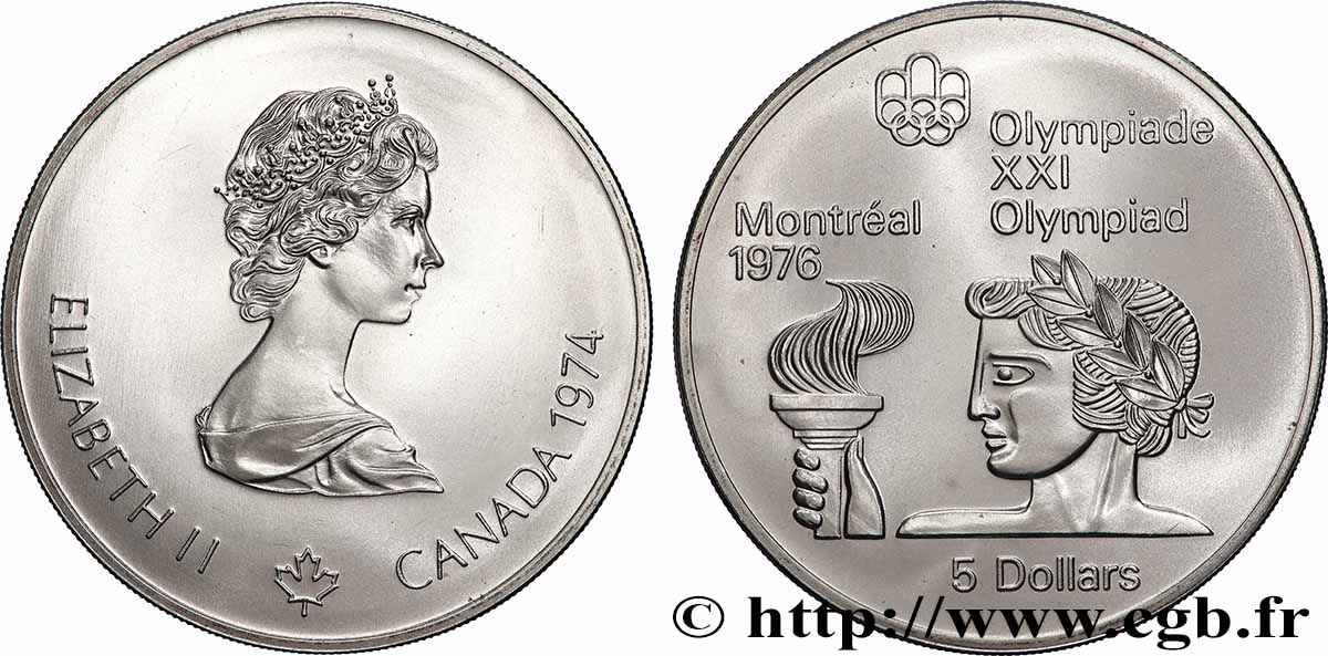 CANADA 5 Dollars JO Montréal 1976 torche olympique 1974 Ottawa SPL