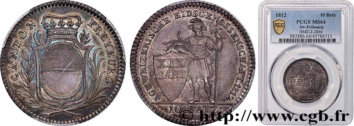 SUISSE - CANTON DE FRIBOURG 10 Batzen 1812 Fribourg SPL64 PCGS