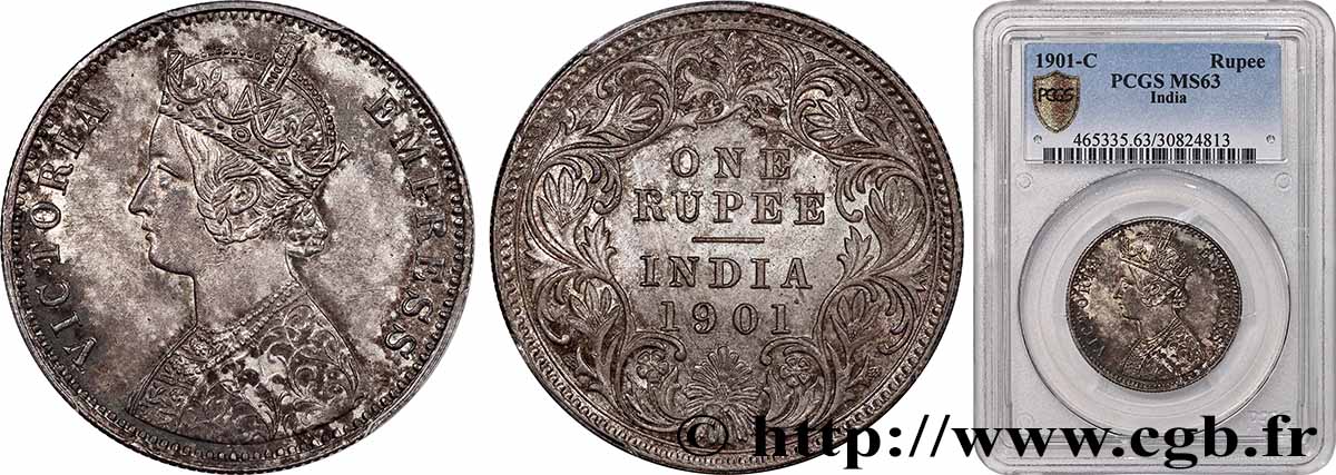 BRITISCH-INDIEN 1 Rupee (Roupie) Victoria 1901 Calcutta fST63 PCGS