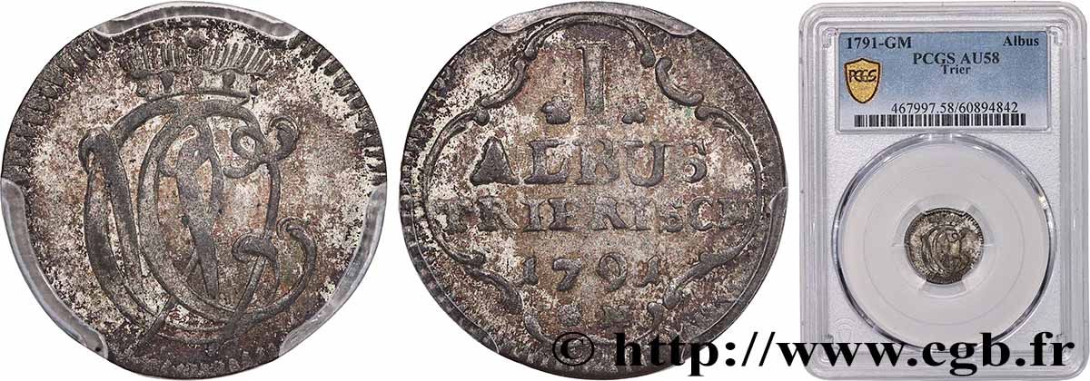 GERMANY - TRIER 1 Albus monogramme du prince-archevêque Clément Wenzel de Saxe 1791 AU