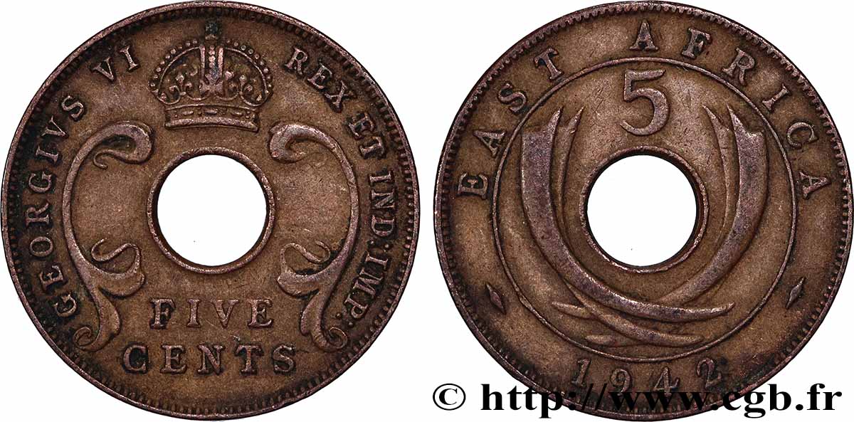 AFRIQUE DE L EST 5 Cents Georges VI 1942 Londres TTB