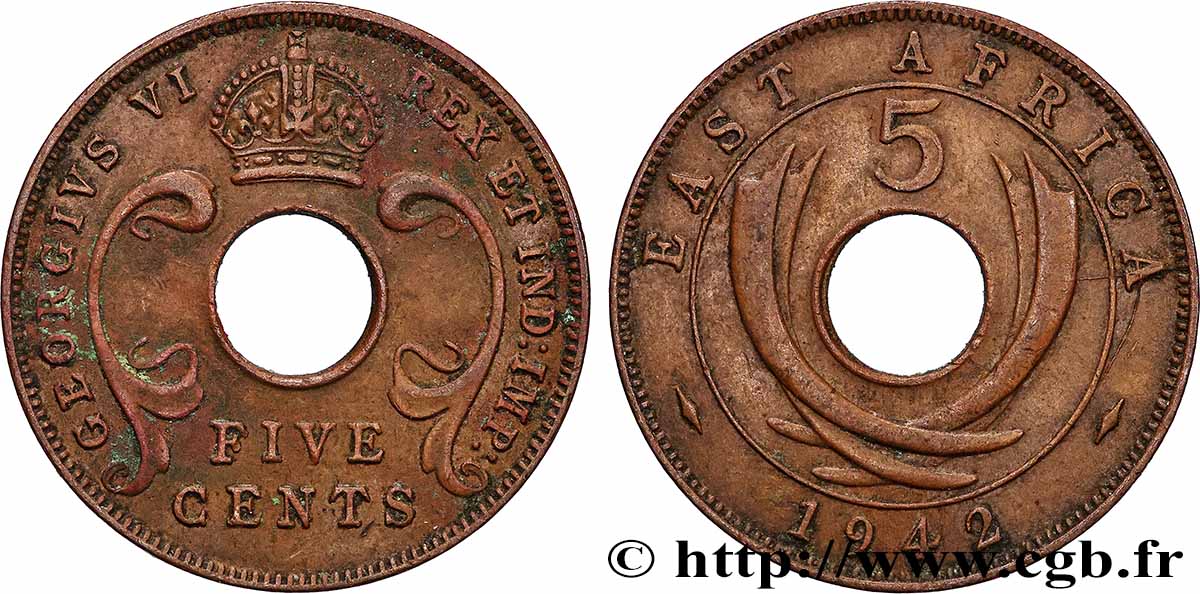 AFRIQUE DE L EST 5 Cents Georges VI 1942 Londres TTB