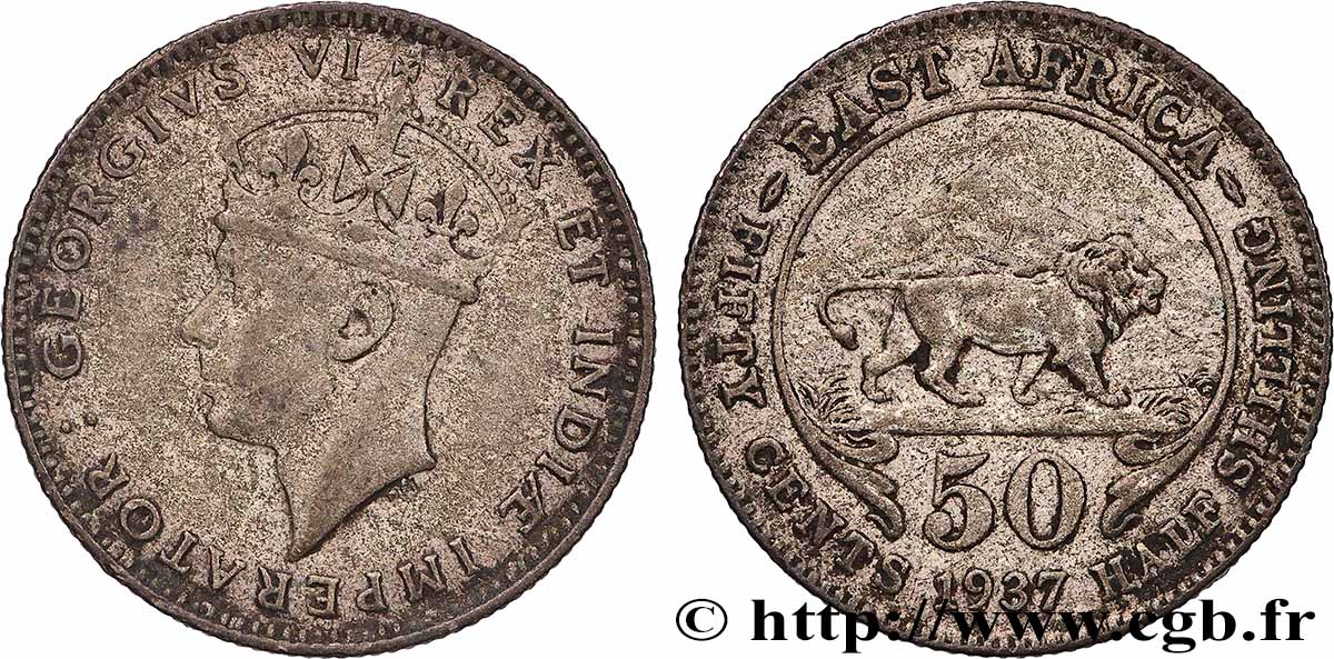 AFRIQUE DE L EST 50 Cents Georges VI 1937 Heaton TB+