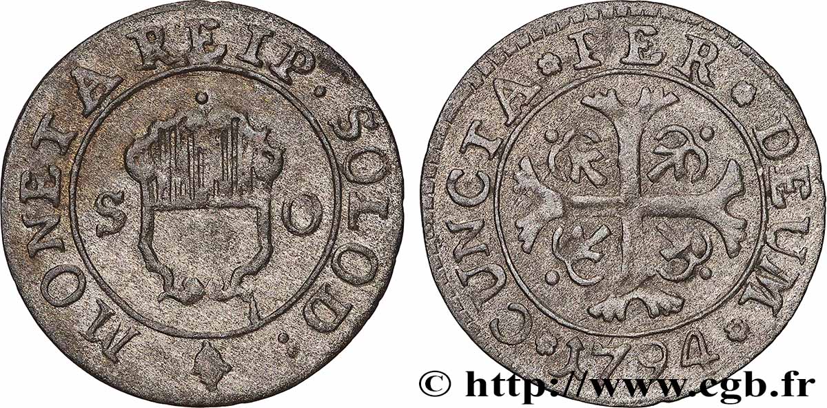 SWITZERLAND - SWISS CONFEDERATION - CANTON OF SOLOTHURN 1 Kreuzer 1794 AU