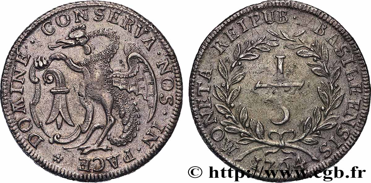 SUISSE - VILLE DE BÂLE 1/3 Thaler 1764 Bâle TTB