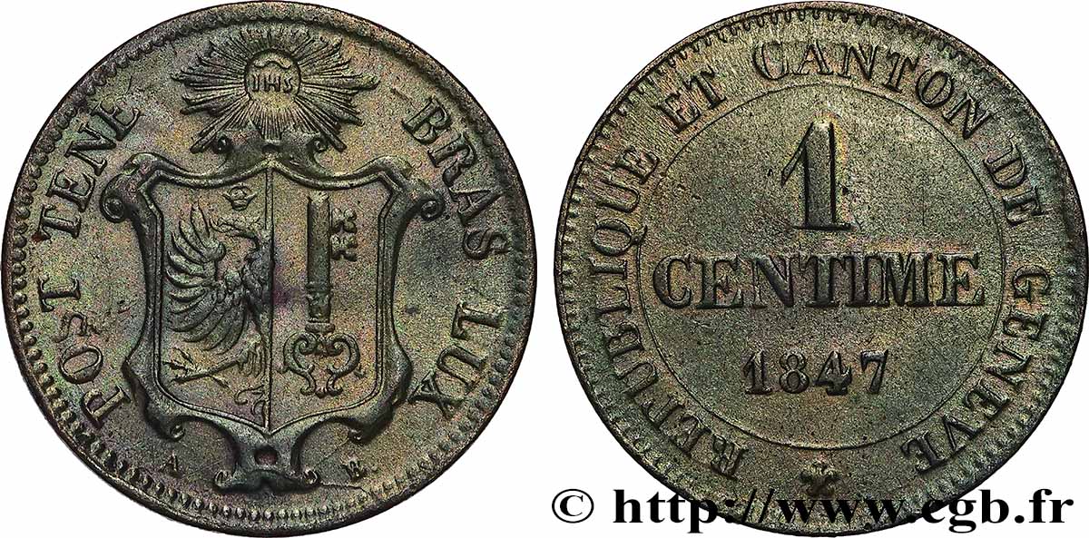 SUISSE - RÉPUBLIQUE DE GENÈVE 1 Centime 1847 TTB+