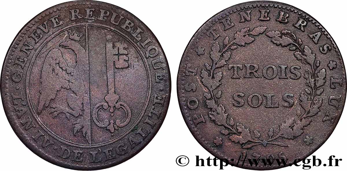 SCHWEIZ - REPUBLIK GENF 3 Sols - République de Genève 1795 S
