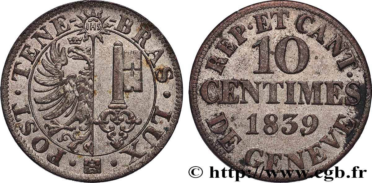 SUISSE - RÉPUBLIQUE DE GENÈVE 10 Centimes 1839 SUP