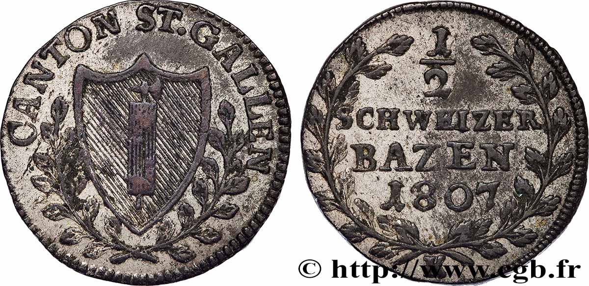 SUISSE - CANTON DE SAINT-GALL 1/2 Batzen - canton de Saint Gall 1807 TTB