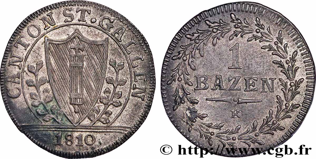SUISSE - CANTON DE SAINT-GALL 1 Batzen - Canton de Saint Gall 1810 TTB+