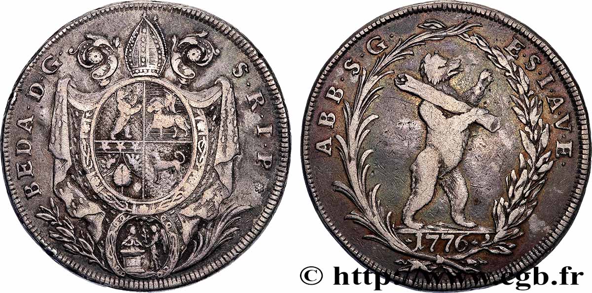 SUISSE - CANTON DE SAINT-GALL 1 Thaler Beda Angehrn von Hagenwil 1776 Saint-Gall TTB