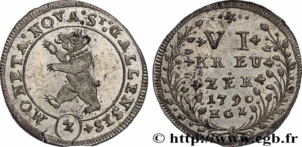SUISSE - CANTON DE SAINT-GALL 6 Kreuzer 1790 Saint-Gall SUP