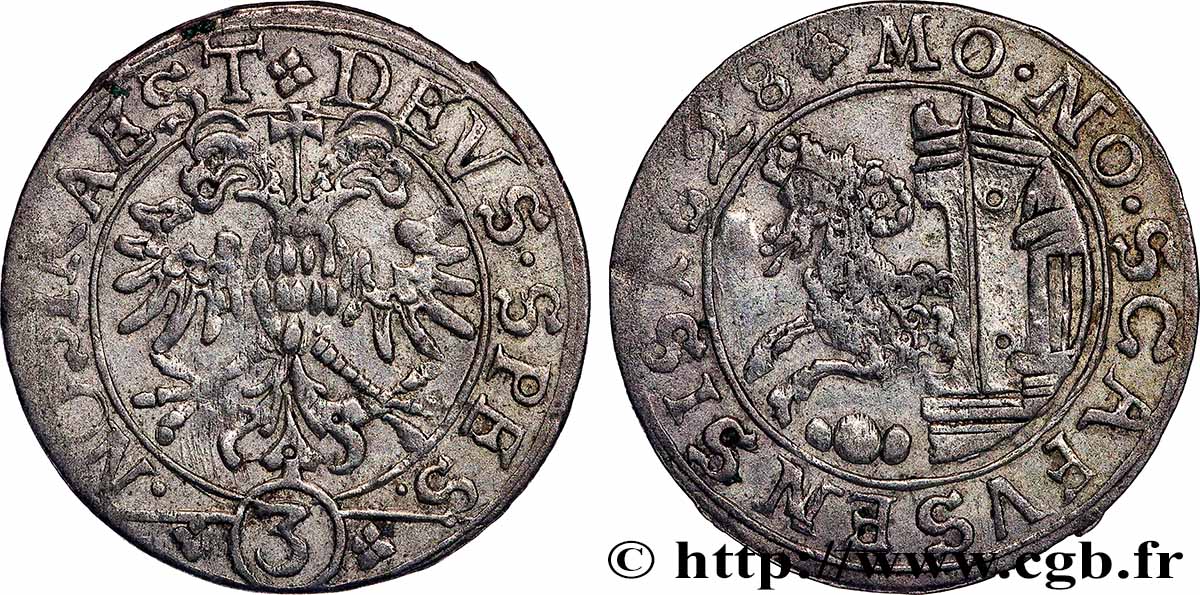 SUISSE - CANTON DE SCHAFFHOUSE 1 Groschen (3 Kreuzer) 1628 Schaffhouse TTB