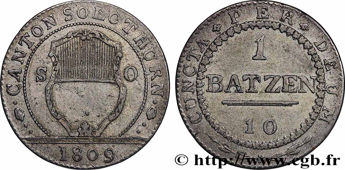 SUISSE - CONFÉDÉRATION HELVÉTIQUE - CANTON DE SOLEURE 1 Batzen - Canton de Solothurn 1809 TTB+