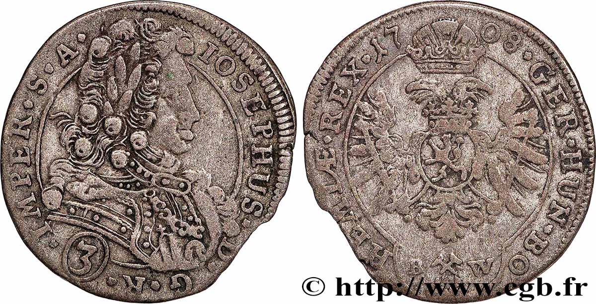ALLEMAGNE - SILÉSIE 3 Kreuzer Léopold Ier 1708 Brieg TTB