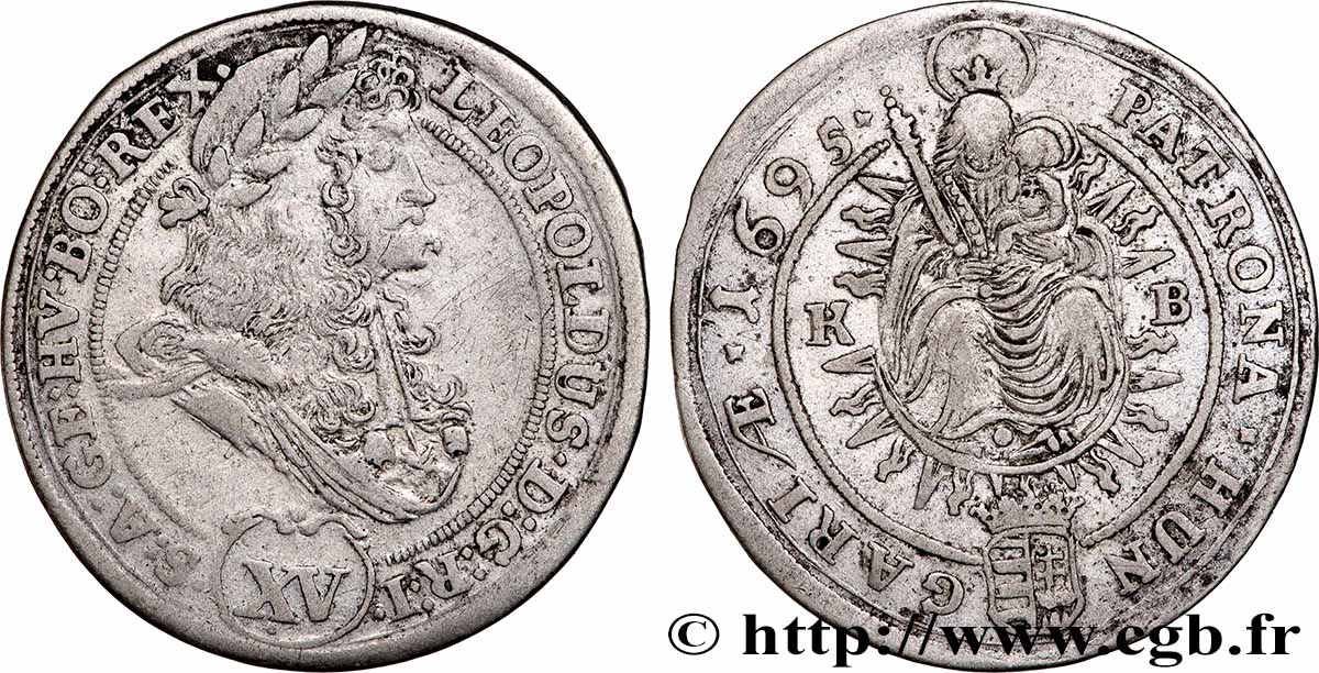 HUNGARY 15 Krajczar Léopold Ier 1695 Kremnitz (Kormoczbanya) XF