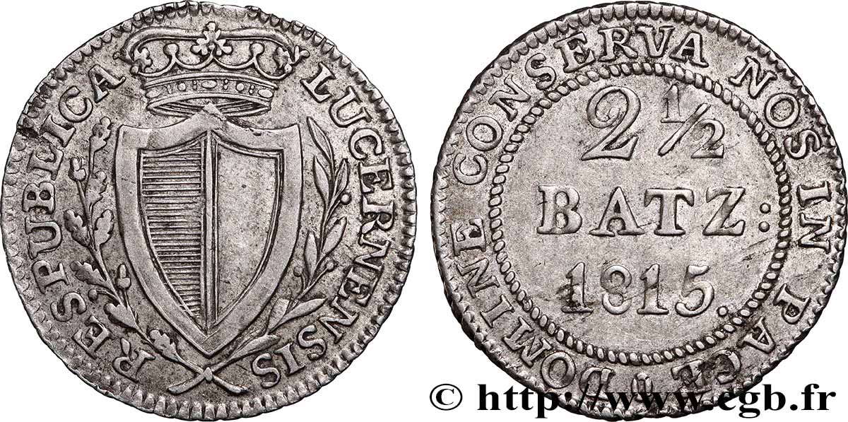 SUISSE - CANTON DE LUCERNA 2 1/2 Batzen 1815 MBC+