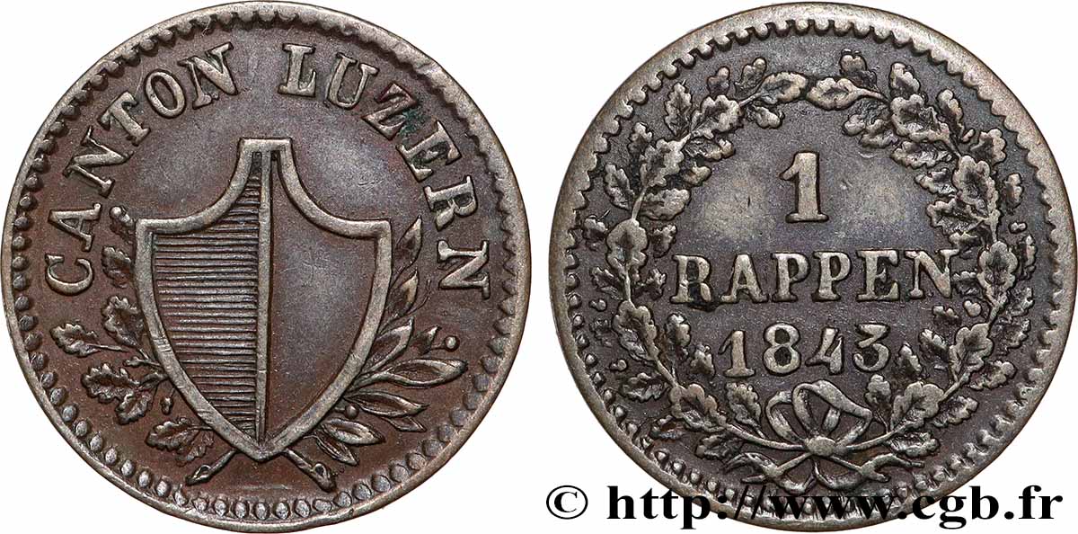 SUISSE - CANTON DE LUCERNE 1 Rappen 1843 TTB