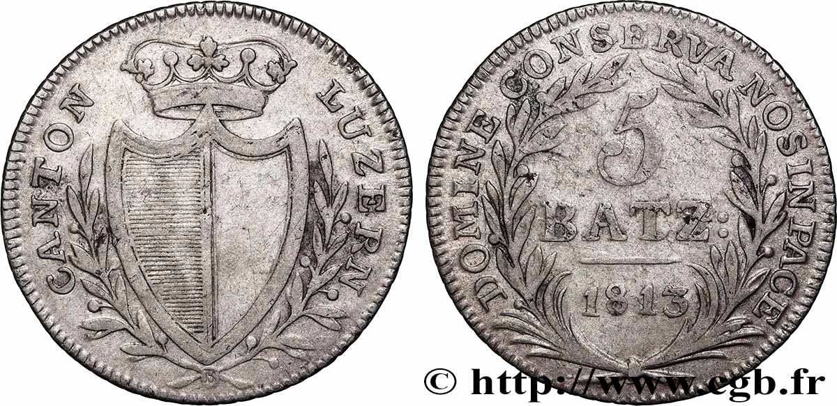 SUISSE - CANTON DE LUCERNA 5 Batzen 1813 MBC