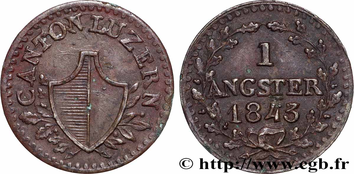 SUISSE - CANTON DE LUCERNE 1 Angster 1843 TTB+