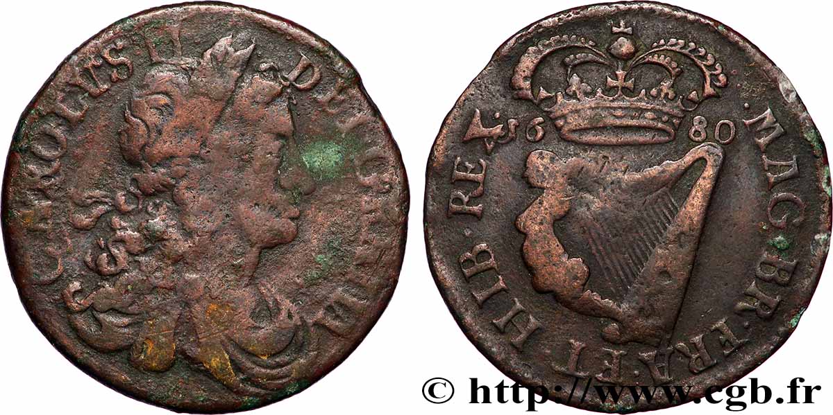 IRLANDE 1/2 Penny Charles II 1682 B+