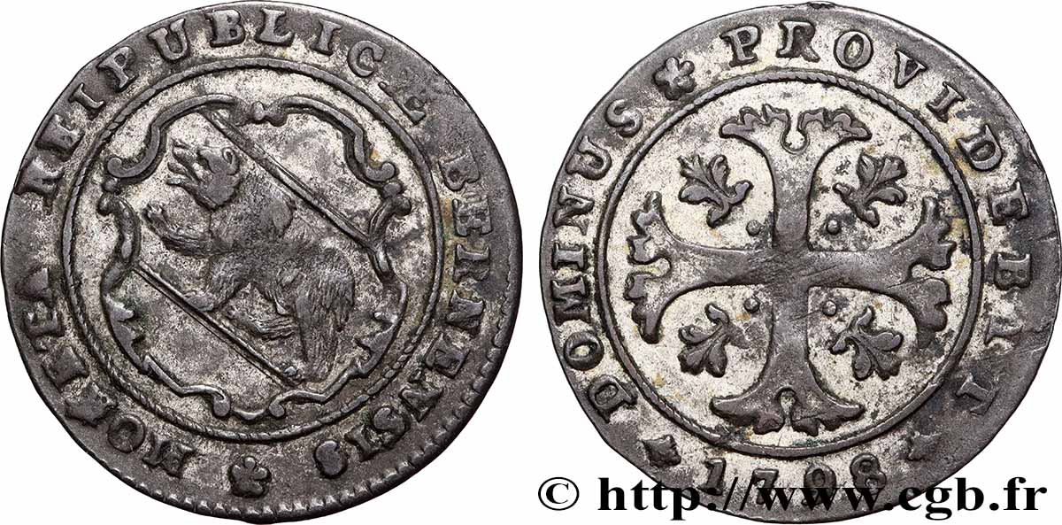 SUISSE - CANTON DE BERNE 1/2 Batzen 1798 Berne TTB+