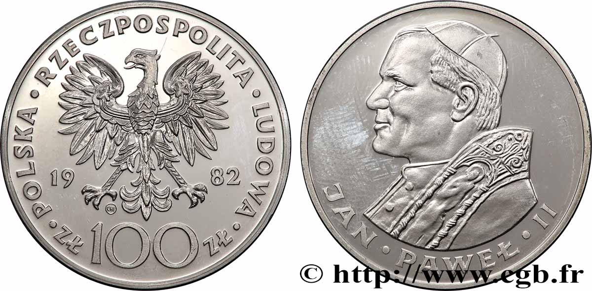 POLONIA 100 Zlotych Proof visite du pape Jean-Paul II 1982 Varsovie EBC