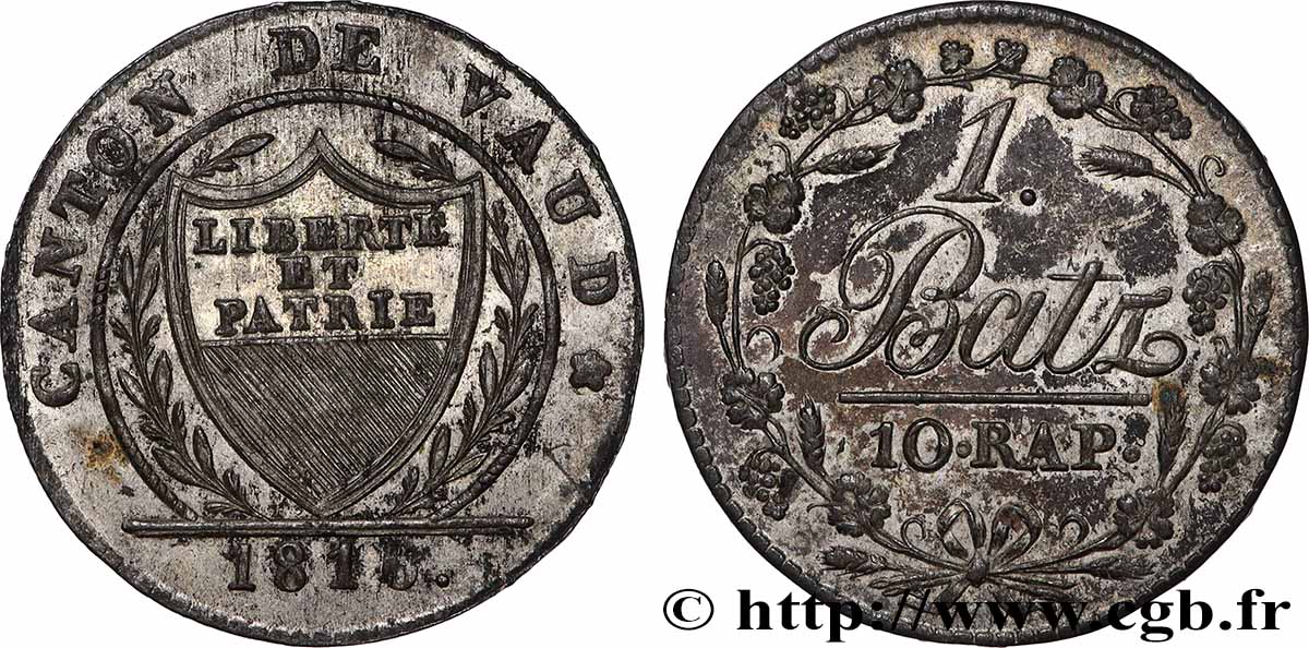 SUISSE - CANTON DE VAUD 1 Batzen - 10 Rappen - Canton de Vaud 1816 SUP