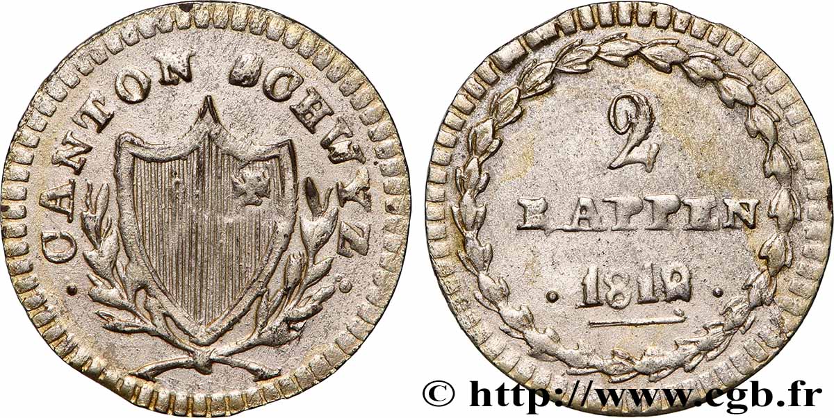 SUISSE - CONFÉDÉRATION HELVÉTIQUE - CANTON DE SCHWYTZ 2 Rappen 1812 TTB
