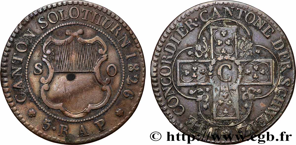 SWITZERLAND - SWISS CONFEDERATION - CANTON OF SOLOTHURN 5 Rappen - Canton de Solothurn 1826 XF