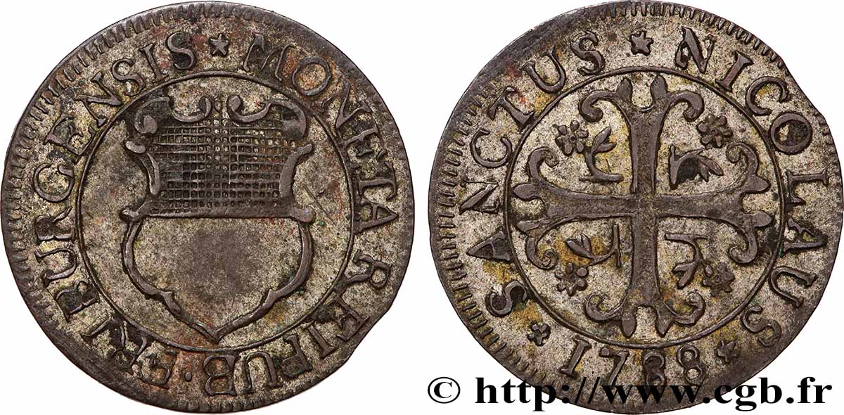 SUISSE - CANTON DE FRIBOURG 1/2 Batz 1788 Fribourg TTB