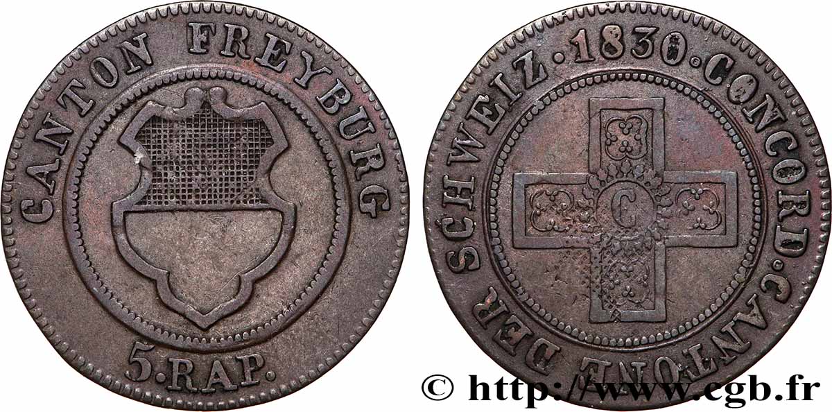 SUISSE - CANTON DE FRIBOURG 5 Rappen - Canton de Fribourg 1830 TTB