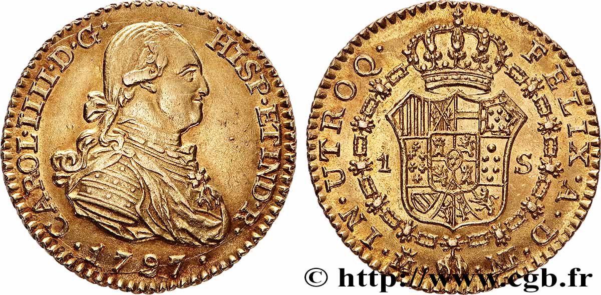 ESPAGNE - ROYAUME D ESPAGNE - CHARLES IV 1 Escudo 1797 Madrid TTB+/SUP