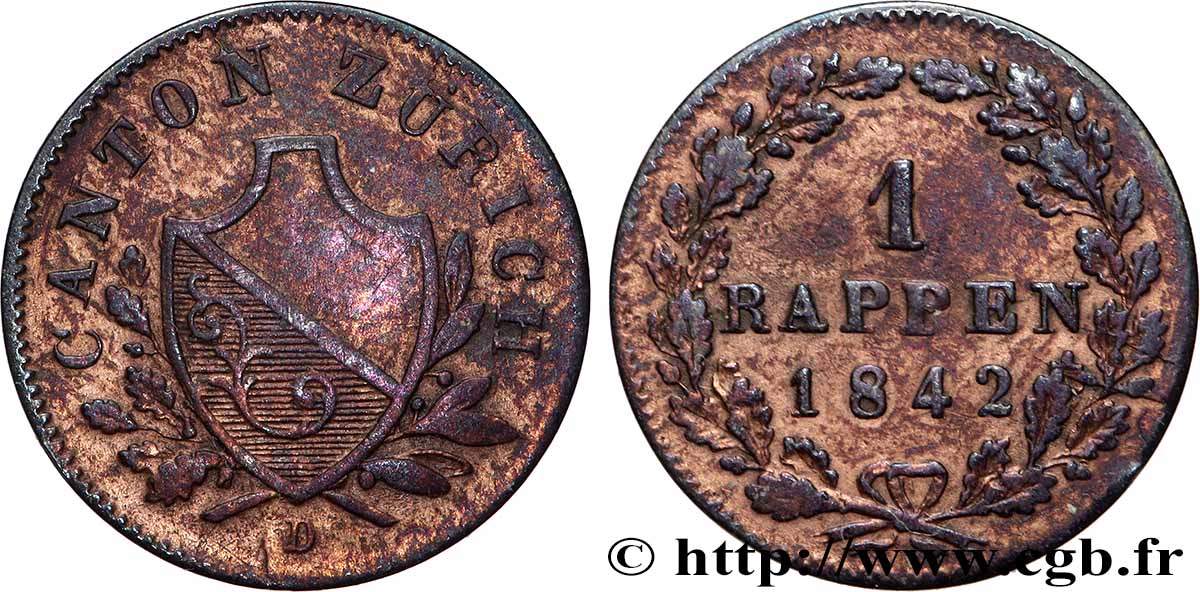 SUISSE - CANTON DE ZÜRICH 1 Rappen Canton de Zurich 1842 TTB